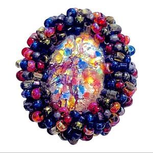 European glass Confetti earrings with multi color glass beads frame pierced